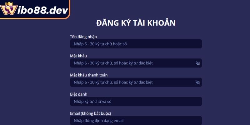 Đăng Ký Wibo88 – Hướng Dẫn Thao Tác Chi Tiết Từ Chuyên Gia 2 Chọn mục đăng ký Wibo88 và điền thông tin